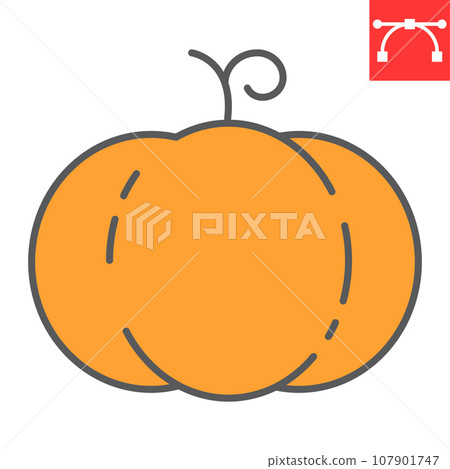 Pumpkin color line icon, thanksgiving and celebration, pumpkin sign vector graphics, editable stroke filled outline icon, eps 10. Pumpkin color line icon, thanksgiving and celebration, pumpkin sign vector graphics, editable stroke filled outline icon, eps 10. 107901747