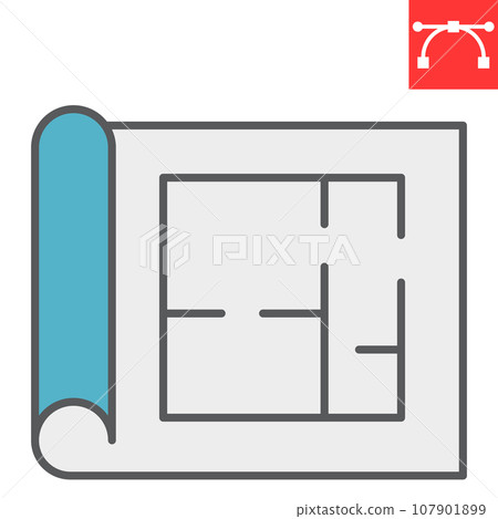 Floor plan color line icon, architecture and blueprint, house plan sign vector graphics, editable stroke filled outline icon, eps 10. Floor plan color line icon, architecture and blueprint, house plan sign vector graphics, editable stroke filled outline icon, eps 10. 107901899