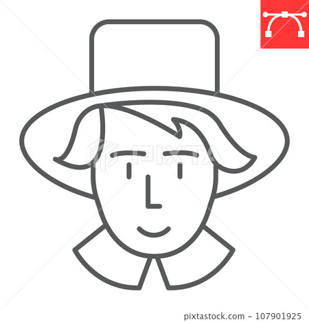 Pilgrim man line icon, thanksgiving and holidays, man in hat vector icon, vector graphics, editable stroke outline sign, eps 10. 107901925