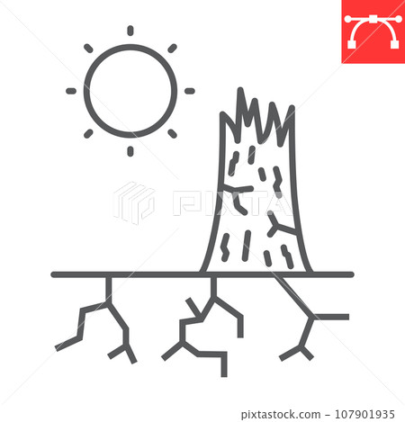 Drought line icon, climate change and ecology, cracked ground vector icon, vector graphics, editable stroke outline sign, eps 10. 107901935