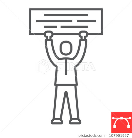 Manifestation line icon, protest and demonstrate, man holding banner vector icon, vector graphics, editable stroke outline sign, eps 10. 107901937
