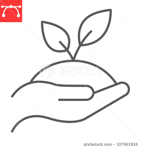 Hand holding plant line icon, climate change and ecology, Ecological Environment vector icon, vector graphics, editable stroke outline sign, eps 10. 107901938
