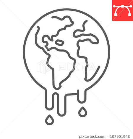 World melting line icon, climate change and ecology, global warming vector icon, vector graphics, editable stroke outline sign, eps 10. World melting line icon, climate change and ecology, global warming vector icon, vector graphics, editable stroke outline sign, eps 10. 107901948