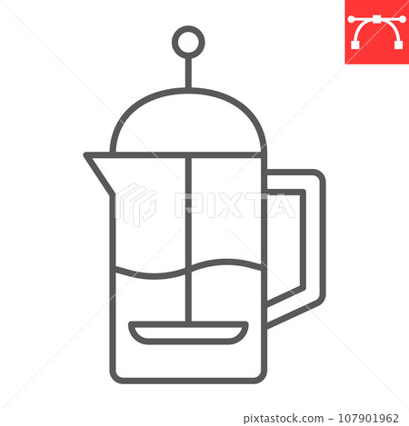 French press line icon, coffee and tea, glass teapot vector icon, vector graphics, editable stroke outline sign, eps 10. French press line icon, coffee and tea, glass teapot vector icon, vector graphics, editable stroke outline sign, eps 10. 107901962