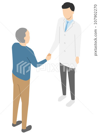 老人與穿白大褂的男子握手 107902270