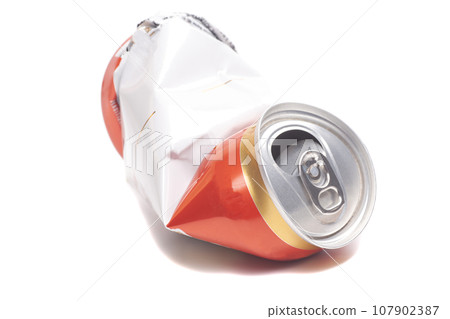 Empty crumpled can from energy drink or beer Empty crumpled can from energy drink or beer 107902387