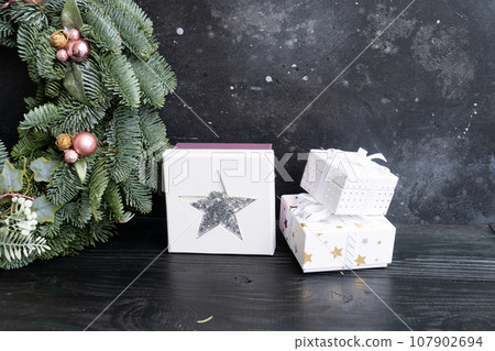 Cristmas decorations over dark background 107902694