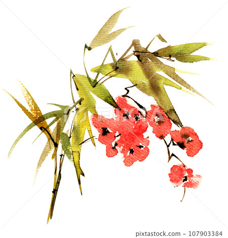 Watercolor blossom plant with flowers 107903384