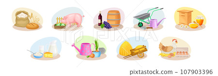 Farm and Agriculture or Husbandry Vector Composition Set Farm and Agriculture or Husbandry Vector Composition Set 107903396