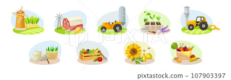 Farm and Agriculture or Husbandry Vector Composition Set 107903397