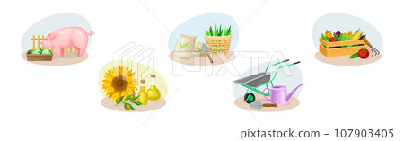 Farm and Agriculture or Husbandry Vector Composition Set 107903405