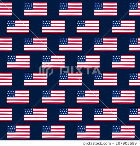 USA flags doodle seamless pattern. Vector background with US symbols. United States of America design elements. Repeating illustration 107903699