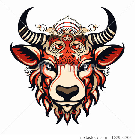 Bull t-shirt design graphic, cute happy kawaii style, clear outline 107903705