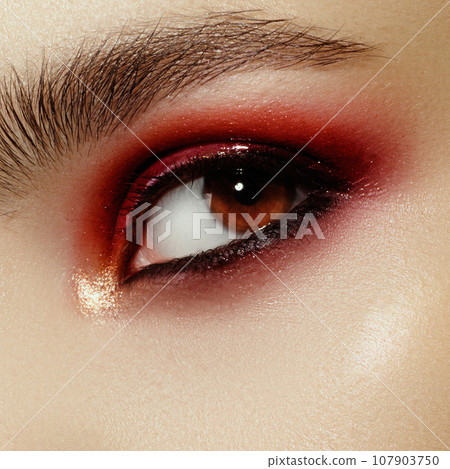 Close up of blue woman eye with beautiful brown 107903750