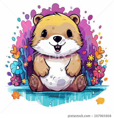 Beaver tshirt design graphic, cute happy kawaii style Beaver tshirt design graphic, cute happy kawaii style 107903808