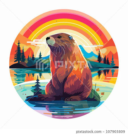 Beaver tshirt design graphic, cute happy kawaii style Beaver tshirt design graphic, cute happy kawaii style 107903809