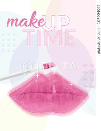 Lips with lipgloss Makeup time poster Vector Lips with lipgloss Makeup time poster Vector 107904063