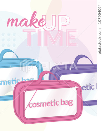 Makeup time poster with makeup bags Vector 107904064
