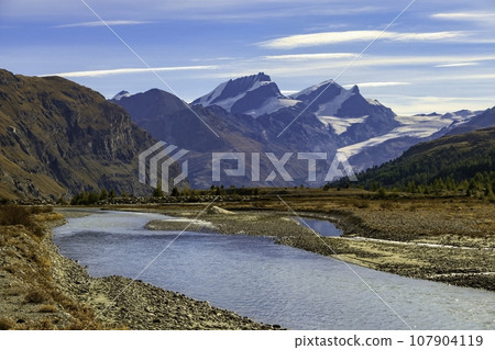 Small glacial lake near Matternhorn mount. Cermat, Switzerland alps Small glacial lake near Matternhorn mount. Cermat, Switzerland alps 107904119