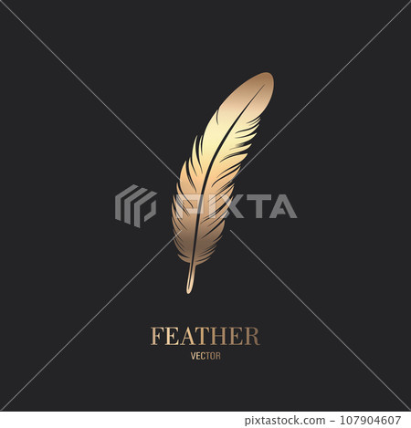 Vector Fluffy Golden Color Feather Logo Icon, Silhouette Feather Closeup Isolated. Design Template of Flamingo, Angel, Bird Feather. Lightness, Freedom Concept Vector Fluffy Golden Color Feather Logo Icon, Silhouette Feather Closeup Isolated. Design Template of Flamingo, Angel, Bird Feather. Lightness, Freedom Concept 107904607