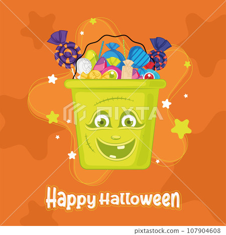 Colored halloween candies monster basket Happy halloween Vector 107904608