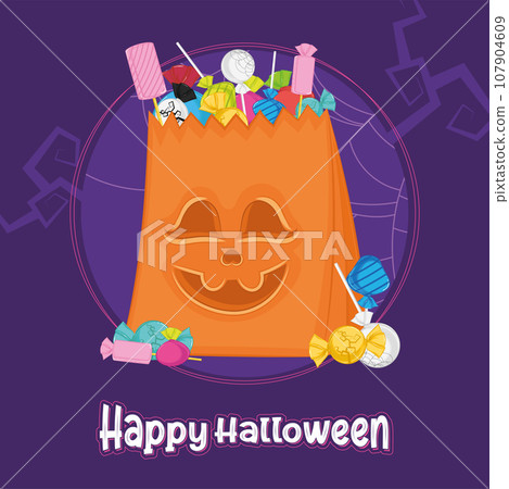 Colored halloween candies pumpkin bag Vector Colored halloween candies pumpkin bag Vector 107904609