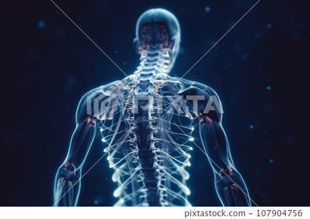 spine or spinal cord, as well as the nervous system located behind the body. elements may suggest themes in anatomy, medicine, or health. Generative AI. 107904756