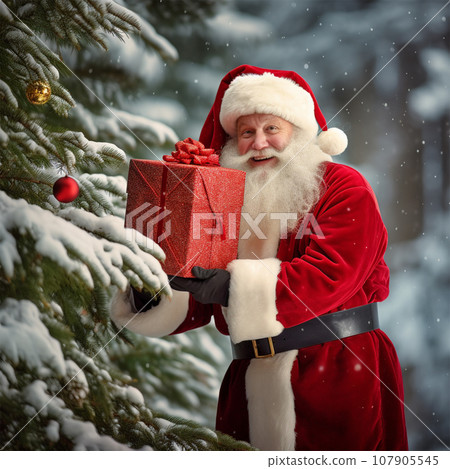Christmas Santa Claus opening with gifts 107905545