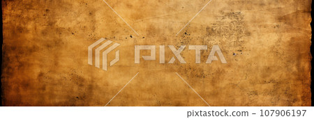 Vintage worn ancient paper background, old parchment for wide banner. Texture of grungy sheet or page from rare book. Theme of antique, medieval map 107906197