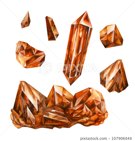 Watercolor orange crystal for horoscope, sacred health, alchemy, magic, birthday, Valentine's Day, Halloween Watercolor orange crystal for horoscope, sacred health, alchemy, magic, birthday, Valentine's Day, Halloween 107906848