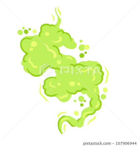 Fart and smell gas. Stinky cloud effect. Toxic cartoon breath. Scent funny smoke. Comic green wind isolated on white Fart and smell gas. Stinky cloud effect. Toxic cartoon breath. Scent funny smoke. Comic green wind isolated on white 107906944
