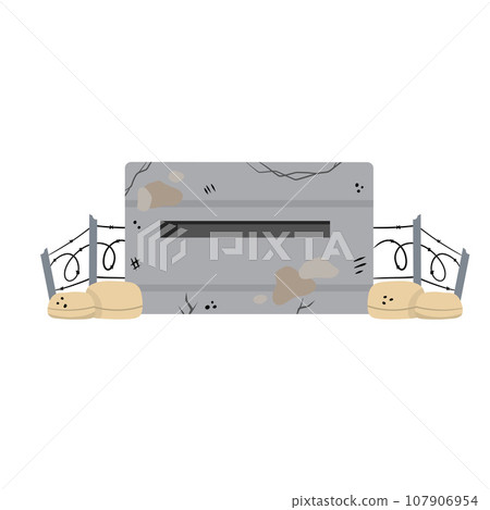 Military bunker. Defense warfare building. Army headquarter station, bomb shelter. Modern concrete fortification. 107906954
