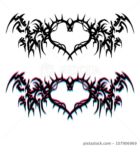 Neo Tribal Tattoo. Gothic y2k brutal vaporwave sticker. Abstract sigil sigilism ornate. 107906969
