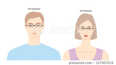 Slim Rectangular frame glasses on women and men flat character fashion accessory illustration. Sunglass front view Slim Rectangular frame glasses on women and men flat character fashion accessory illustration. Sunglass front view 107907018