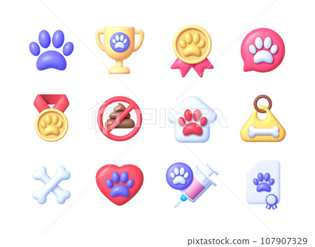 Pet 3d set, great design for any purposes. Vector illustration Pet 3d set, great design for any purposes. Vector illustration 107907329