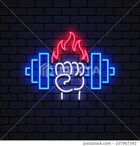 Abstract gym hand neon for flyer design. Vector illustration Abstract gym hand neon for flyer design. Vector illustration 107907342