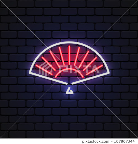 Fan neon in japanese style on light background. Vector illustration 107907344