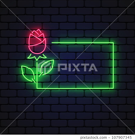 Flower neon in vintage style on light background. Vector illustration 107907345
