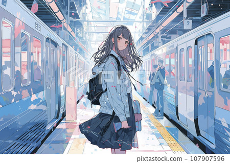 坐火車上學的女高中生“AI生成圖像” 107907596