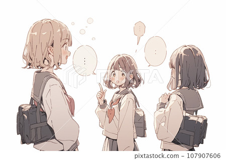 Illustration of high school girl and speech bubble 107907606