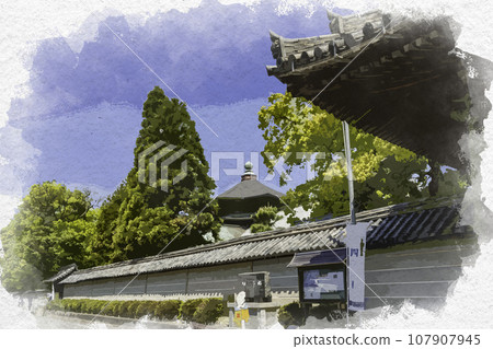 Watercolor painting style Ikaruga Temple wall Taishi Town, Ibo District, Hyogo Prefecture 107907945