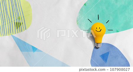 Yellow light bulb with happy face 107908027