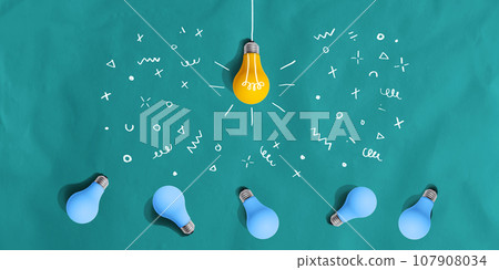 One out unique idea light bulb concept One out unique idea light bulb concept 107908034