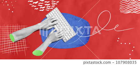 Person using a computer keyboard Person using a computer keyboard 107908035