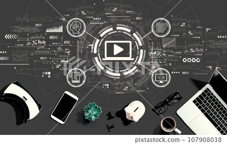 Webinar concept with electronic gadgets and office supplies Webinar concept with electronic gadgets and office supplies 107908038