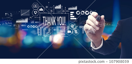 Thank you message with businessman at night Thank you message with businessman at night 107908039
