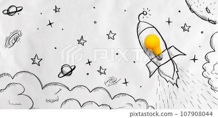 Idea light bulb rocket flying to the sky Idea light bulb rocket flying to the sky 107908044