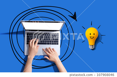 Creativity, inspiration, idea concept with light bulb and laptop computer Creativity, inspiration, idea concept with light bulb and laptop computer 107908046