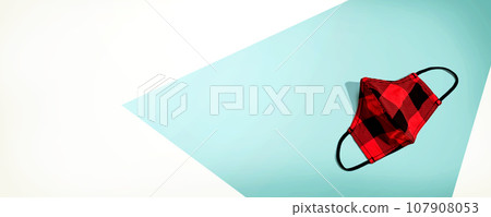 Red flannel face mask overhead view Red flannel face mask overhead view 107908053