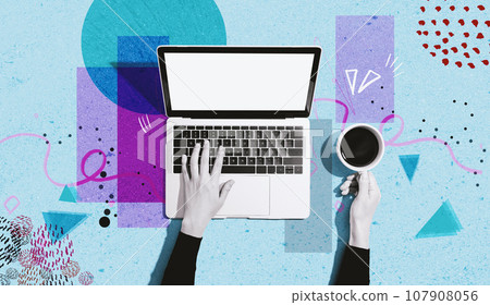 Person using a laptop computer - Photo collage Person using a laptop computer - Photo collage 107908056